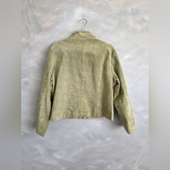 Vintage Floral Embroidered PaleGreen Leather Suede Jacket Sz L Mock Neck - Picture 5 of 13
